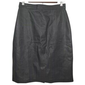 Rafferty Leather Skirt Womens Sz 13/14 Black Pencil High Waist Snap Slit Vintage